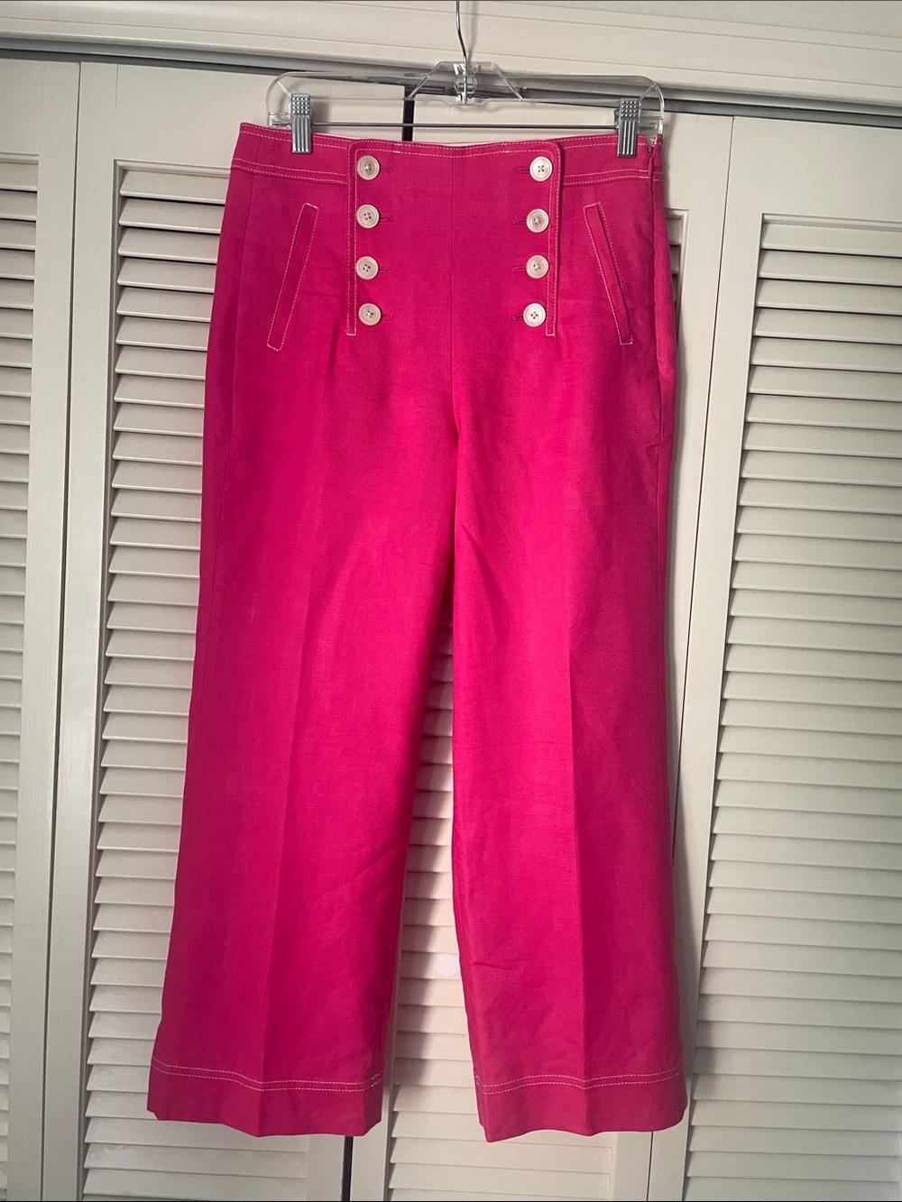 NWT J. Crew Peyton Sailor Pants in stretch linen Sz 6 Hot Pink Cropped